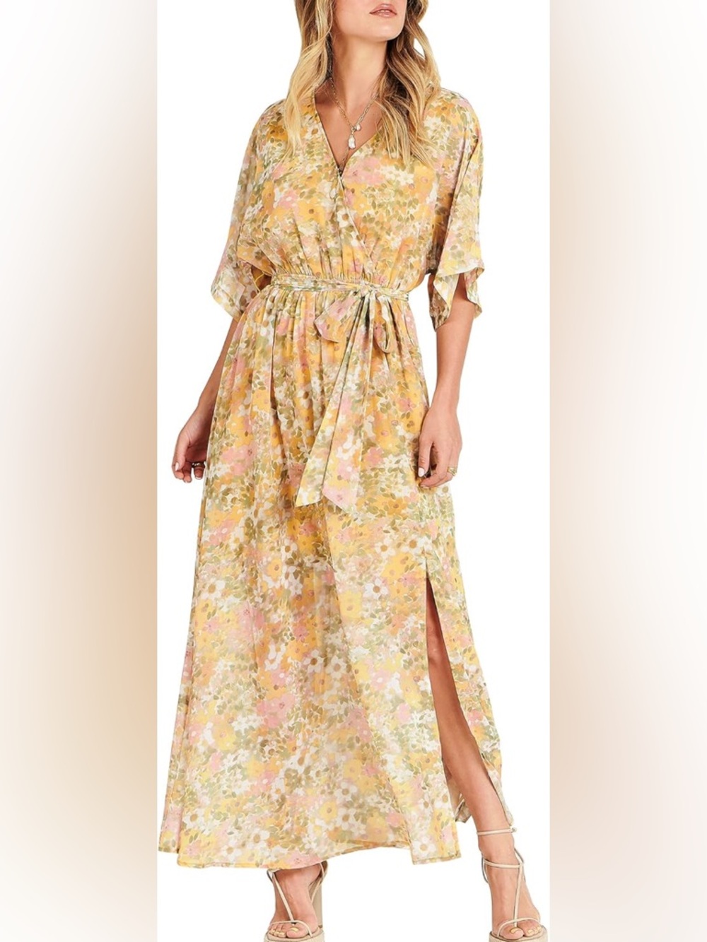 ANRABESS Womens Maxi Dress Summer Wrap V Neck Boho Floral NWT